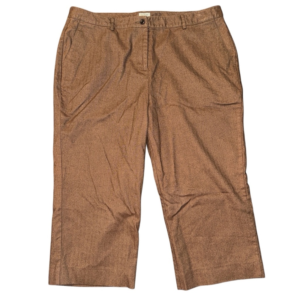 LL Bean 20 PET Petite Brown Herringbone Cotton Lined Pants Cropped Ankle 20P